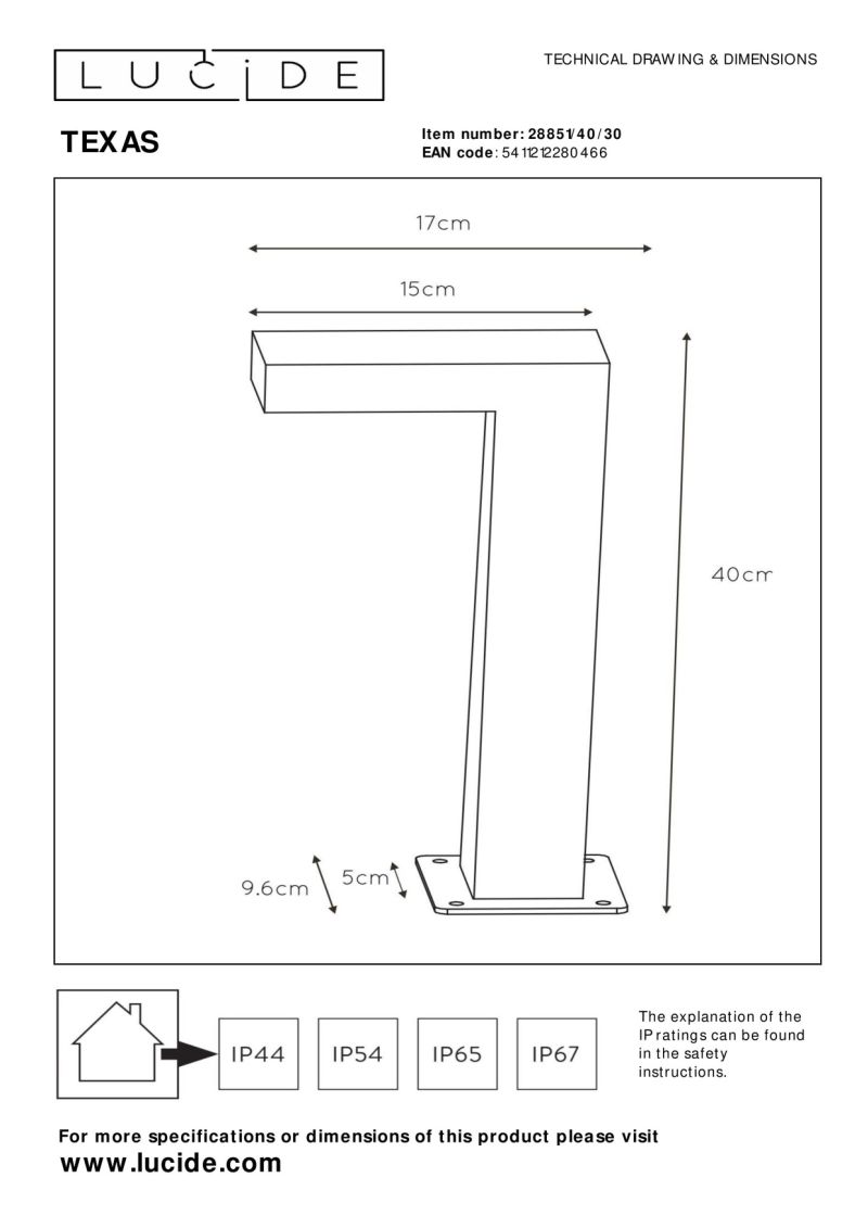 Lucide TEXAS - Stĺpové svietidlo Vonkajšie - LED - 1x7W 3000K - IP54 - Antracit